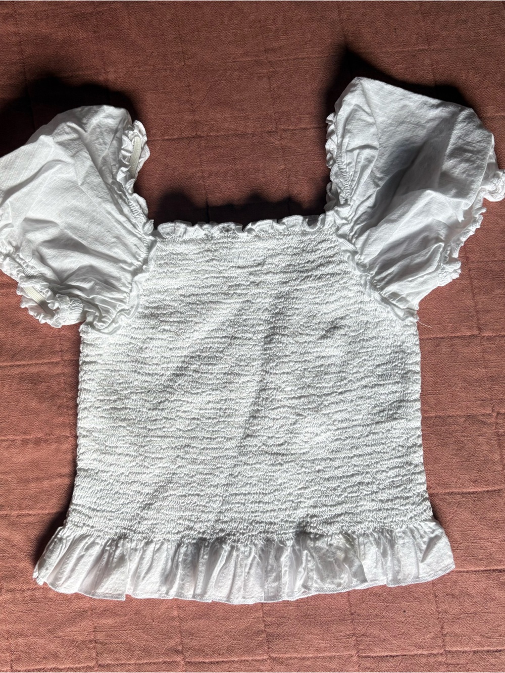 White Smocked Puff Sleeve Top- Boho- Cottage- Size XL - Picture 5 of 7